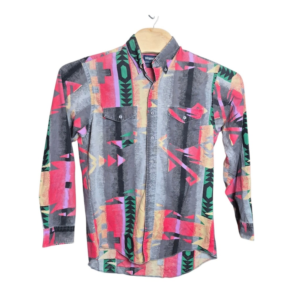 VTG Wrangler Men's L 16-35 Western Button Down Shirt Aztec X-Long Tails - Picture 2 of 5